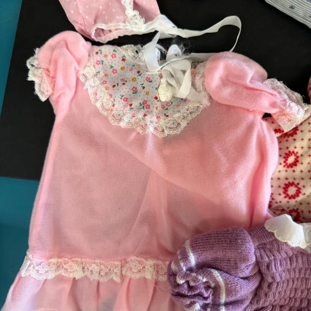 Vintage Doll Clothes Lot Red Coat Purple Knit Dress Pink Gown Floral Outfits